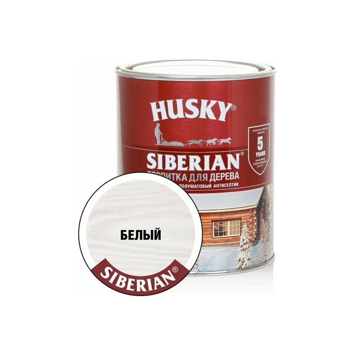 Декоративная пропитка-антисептик HUSKY SIBERIAN для дерева полуматовая белый 0,9 л 28807 фото 2