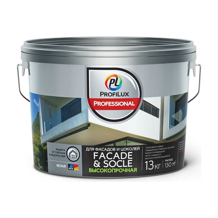 ВД краска акpиловая для фасадов и цоколей Profilux Professional FACADE & SOCLE, 13 кг Н0000005767