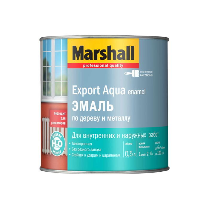 Водная эмаль MARSHALL EXPORT AQUA, п/матовый, белая 0,5 л 5235328