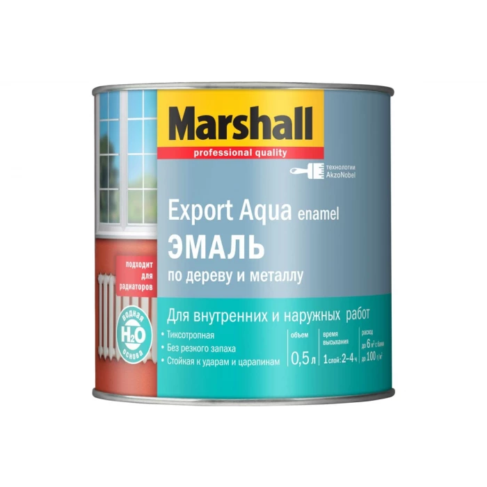 Водная эмаль MARSHALL EXPORT AQUA, п/матовый, белая 0,5 л 5235328