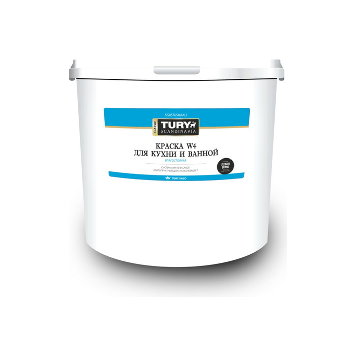 Водно-дисперсионная краска TURY W-4 (влагостойкая; для кухни и ванной; белая; 4 кг) 00002008487