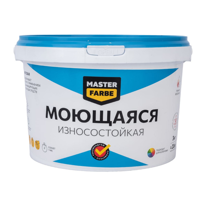 Водно-дисперсионная краска для помещений с высокой эксплуатационной нагрузкой MASTER FARBE (моющаяся; износостойкая; белая; 3 кг) 4631159427569