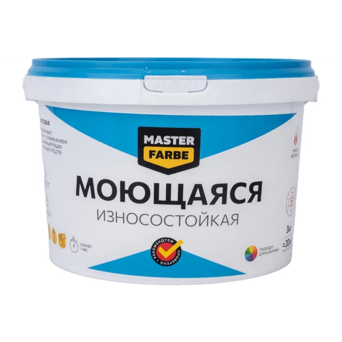 Водно-дисперсионная краска для помещений с высокой эксплуатационной нагрузкой MASTER FARBE (моющаяся; износостойкая; белая; 3 кг) 4631159427569