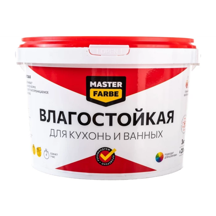 Водно-дисперсионная краска для помещений с повышенной влажностью MASTER FARBE (влагостойкая; белая; 3 кг) 4631159427538