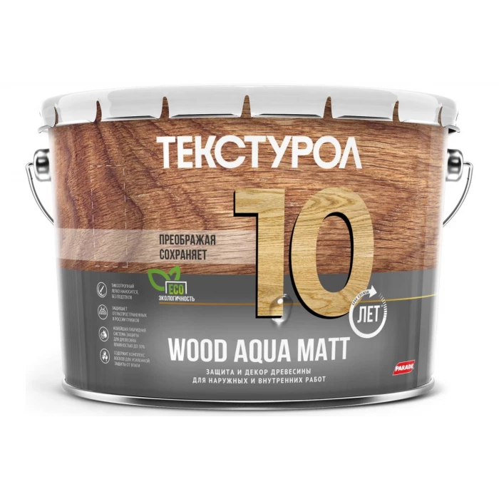 Деревозащитное средство на водной основе Текстурол WOOD AQUA MATT тик 10л Лк-00008238