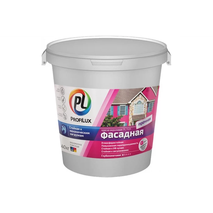 Водно-дисперсионная фасадная краска Profilux PL-112А (влагостойкая; белая; 40 кг) Н0000001056