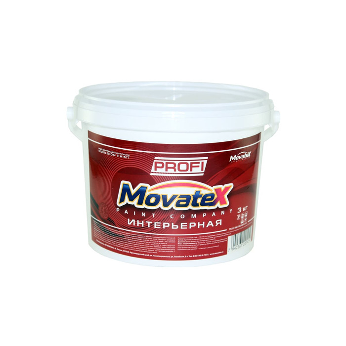 Водоэмульсионная интерьерная краска Movatex PROFI супербелая, моющаяся, 3 кг Т04681