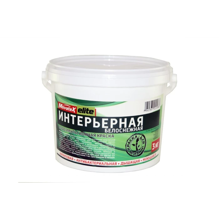 Водоэмульсионная краска Movatex Elite интерьерная, 3 кг Т11894