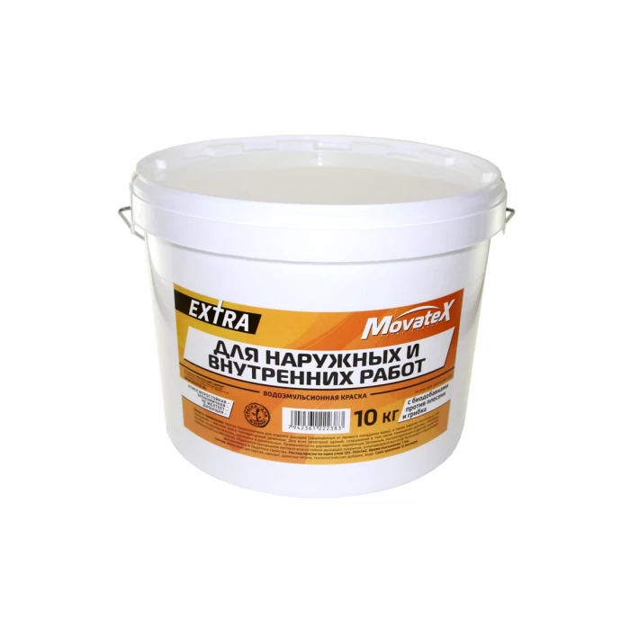 Водоэмульсионная краска Movatex EXTRA для наружных и внутренних работ, 10 кг Т11867