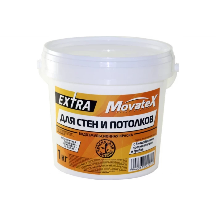 Водоэмульсионная краска Movatex EXTRA для стен и потолков, 1 кг Т11869