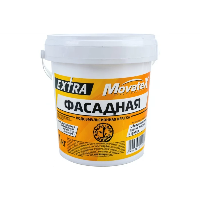 Водоэмульсионная краска Movatex EXTRA фасадная, 1 кг Т11931