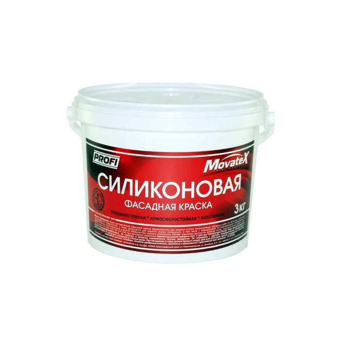 Водоэмульсионная краска Movatex PROFI силиконовая, фасадная, 3 кг Т12831