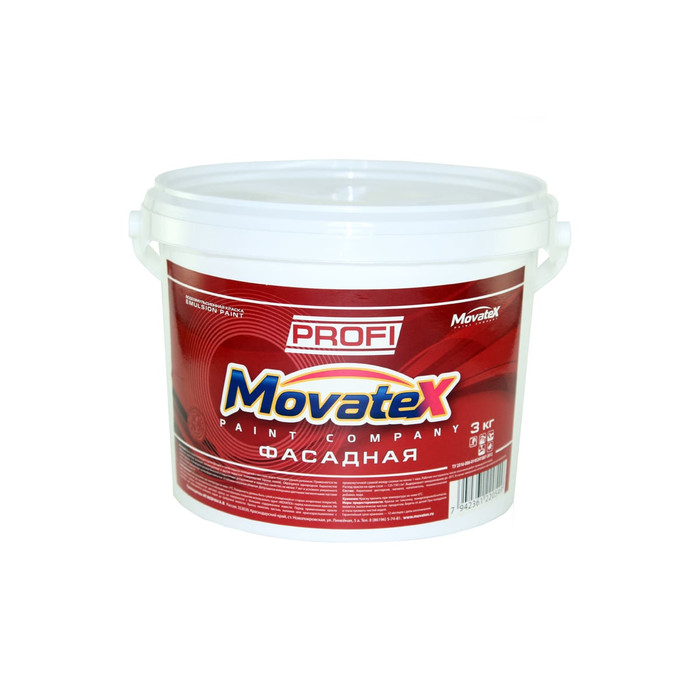 Водоэмульсионная краска Movatex PROFI фасадная, 3 кг Т04757