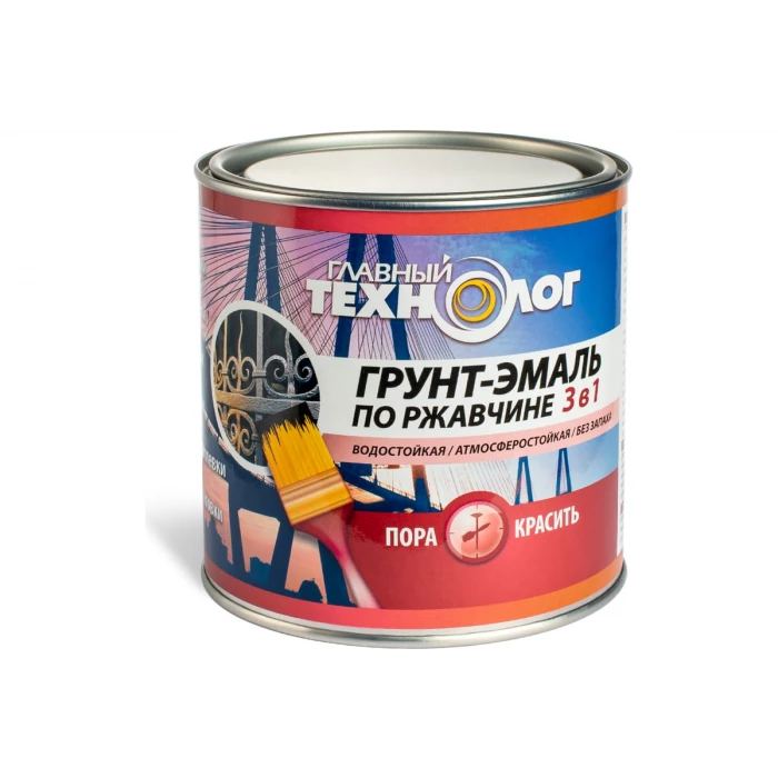 Грунт-эмаль по ржавчине  3 в 1 Новбытхим ГЛАВНЫЙ ТЕХНОЛОГ черная латексная банка 0.8 кг 1659