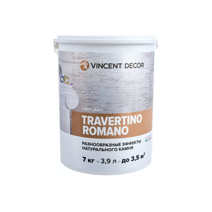 Декоративное покрытие VINCENT DECOR TRAVERTINO ROMANO с эффектом камня травертина 7кг 103-302