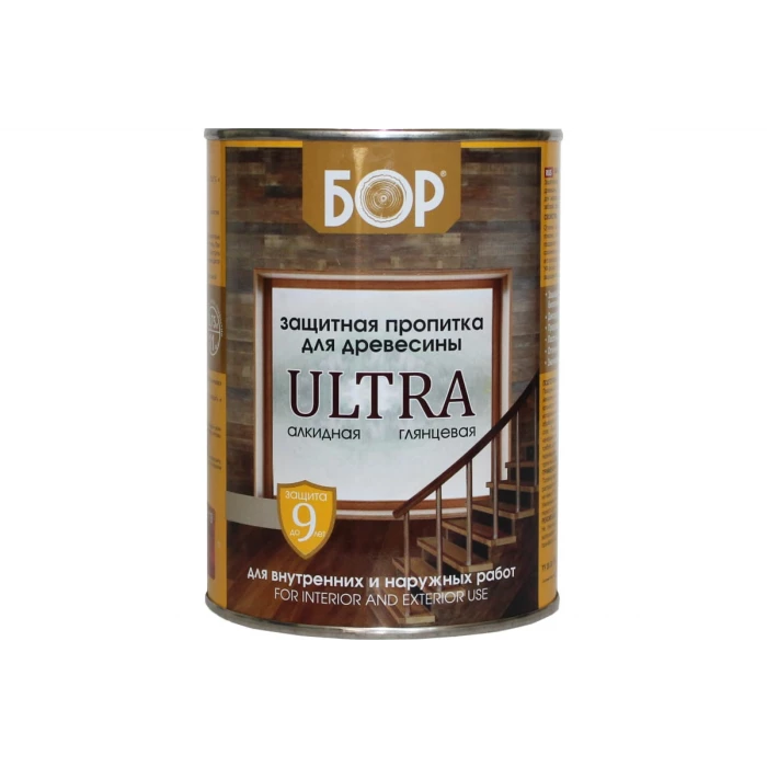 Защитная пропитка для древесины Бор ULTRA дуб, банка 0,75 кг 4690417079438