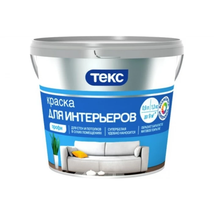 Интерьерная в/д краска Текс профи супербелая 0,9 л 24866