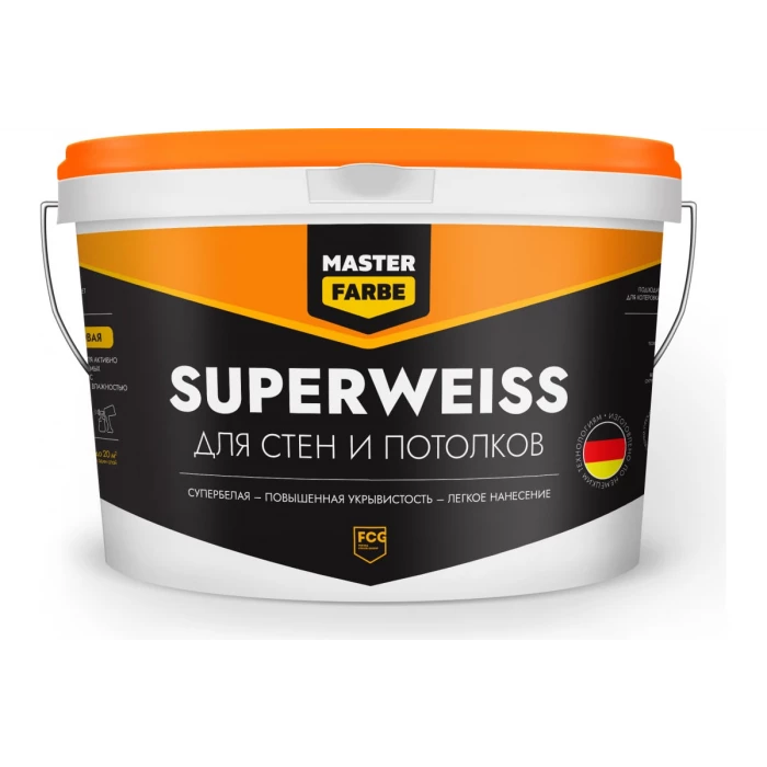Интерьерная водно-дисперсионная краска MASTER FARBE Superweiss (высокоукрывистая; супербелая; 14 кг) 4631159427408