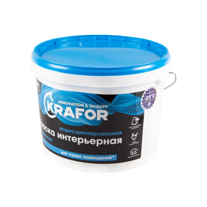 Интерьерная водно-дисперсная краска KRAFOR супербелая 14 кг 26961