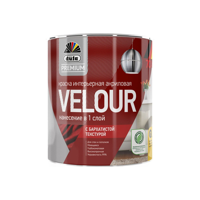 Интерьерная краска Dufa Premium ВД VELOUR акриловая, бархатистая текстура, база 1, 0,9 л МП00-005978