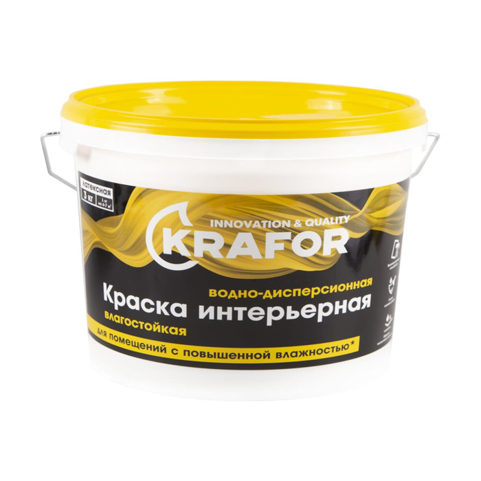 Интерьерная краска KRAFOR водно-дисперсная латексная влагостойкая 3 кг 26965 фото 2