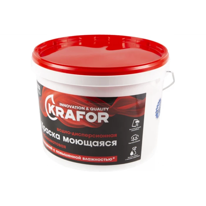 Интерьерная краска Krafor водно-дисперсная моющаяся глубокоматовая 14 кг 26955