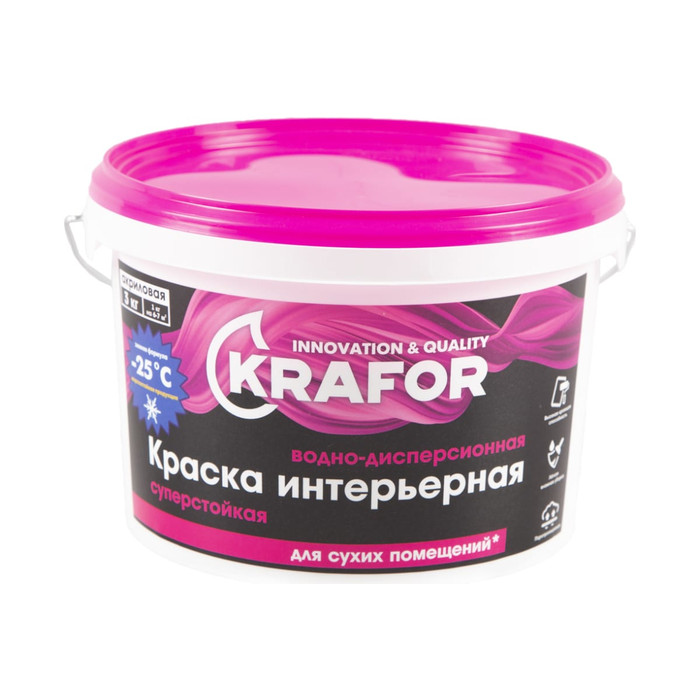 Интерьерная краска KRAFOR водно-дисперсная суперстойкая 3 кг 26962