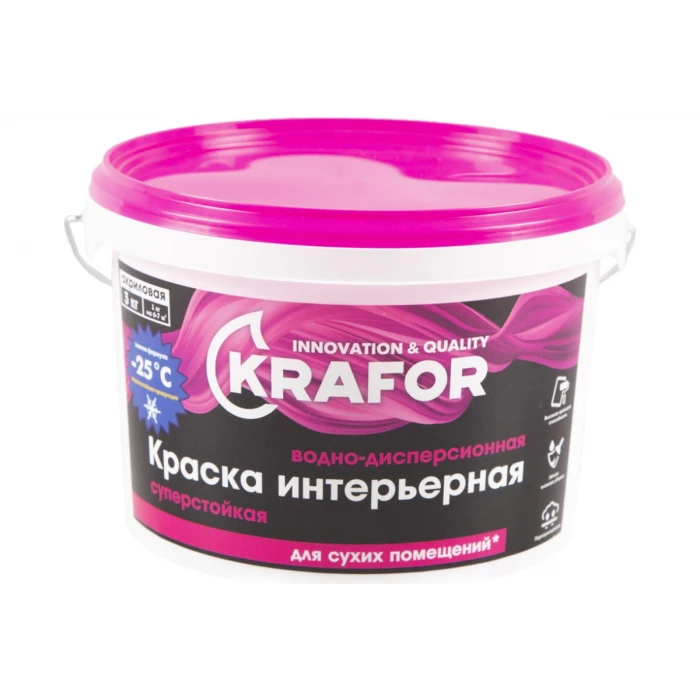 Интерьерная краска KRAFOR водно-дисперсная суперстойкая 3 кг 26962