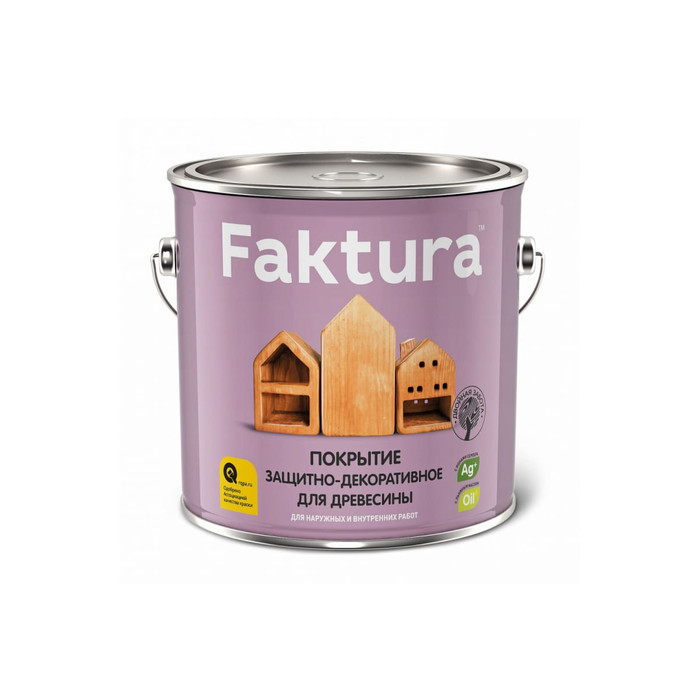 Защитно-декоративное покрытие для древесины FAKTURA с льняным маслом, ионами серебра, для вн/нар., орех, 2,5 л 209266