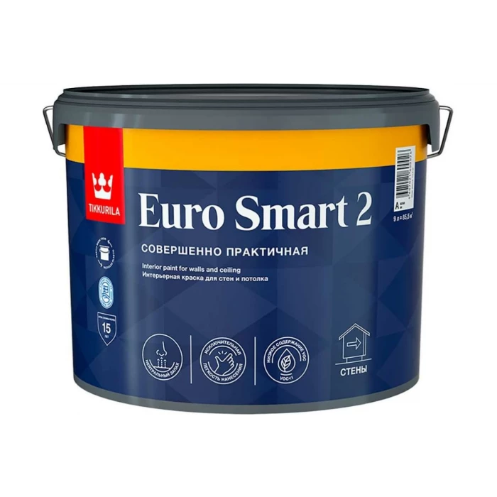 Интерьерная краска TIKKURILA EURO SMART 2 для стен и потолка 9л 700001104