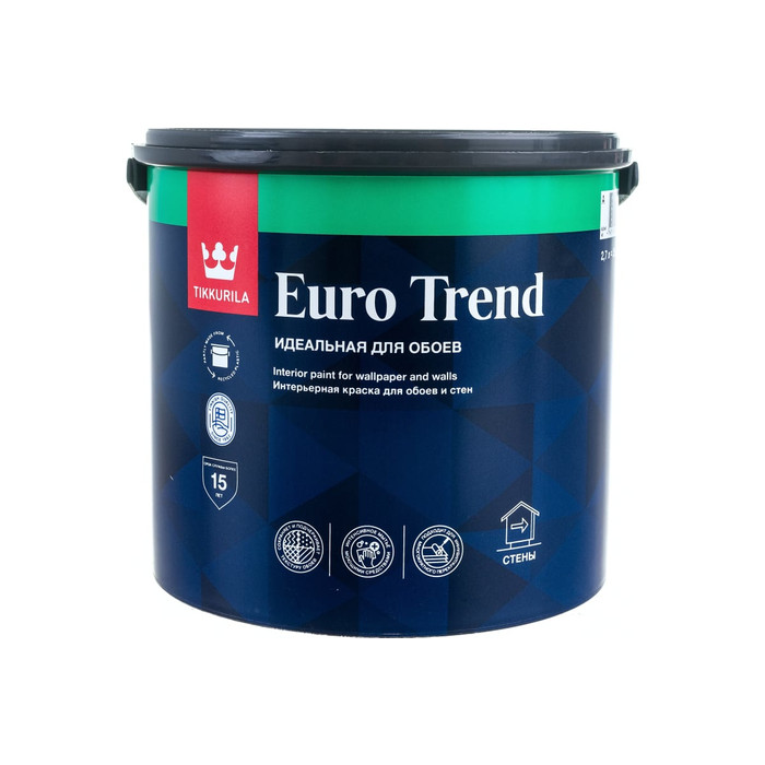 Интерьерная краска TIKKURILA EURO TREND для обоев и стен, база A 2,7л 700009617
