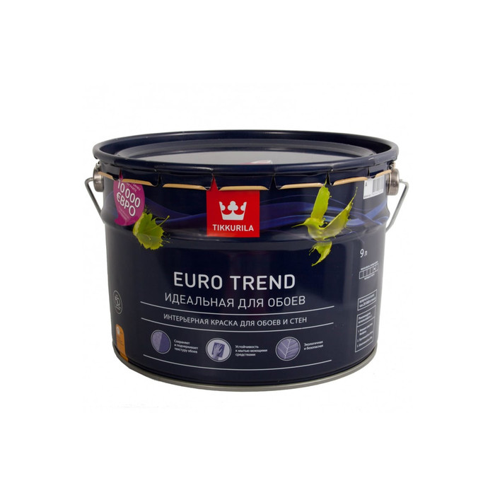 Интерьерная краска для обоев и стен TIKKURILA Euro Trend, база С, 9 л 50705