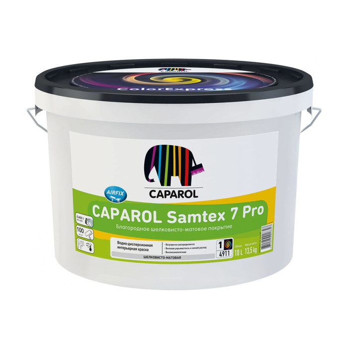 Краска CAPAROL SAMTEX 7 Pro латексная, латексная, для стен и потолков, шелковисто-матовая, база 1, 10 л 948104898