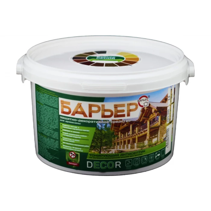 Защитно-декоративный антисептик БАРЬЕР DECOR белый, ведро 2,5 кг 4665296511492