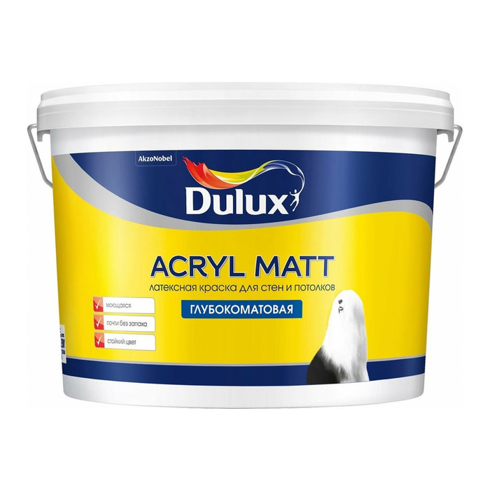 Краска DULUX ACRYL MATT (латексная; для внутренних работ; база BW; 9 л) 5228355