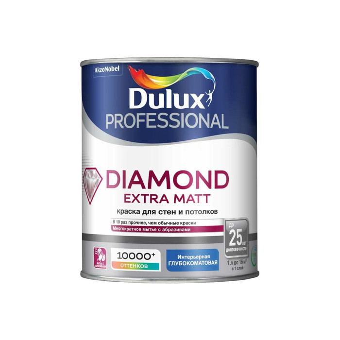 Краска DULUX PROFESSIONAL DIAMOND EXTRA MATT для внутренних работ, глубокоматовая, база BW, 1 л 5717335