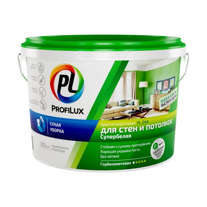 Краска Profilux ВД PL 04А акриловая белая 1,4кг Н0000004299