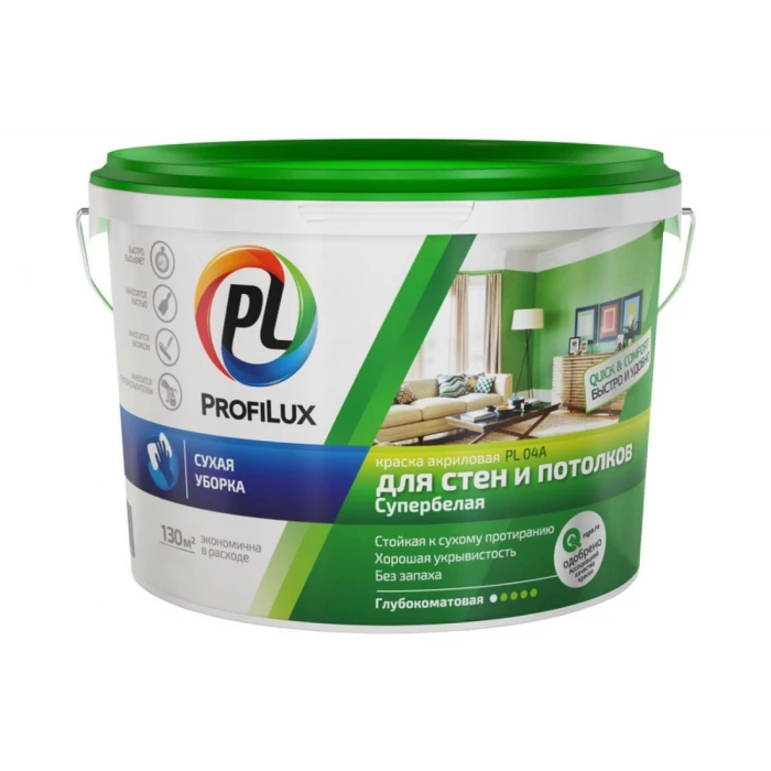 Краска Profilux ВД PL 04А акриловая, белая, 14 кг МП00-004685