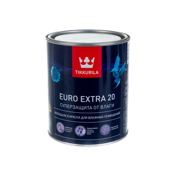Краска TIKKURILA EURO EXTRA 20 моющаяся для влажных помещений, база A 0,9л 700001105