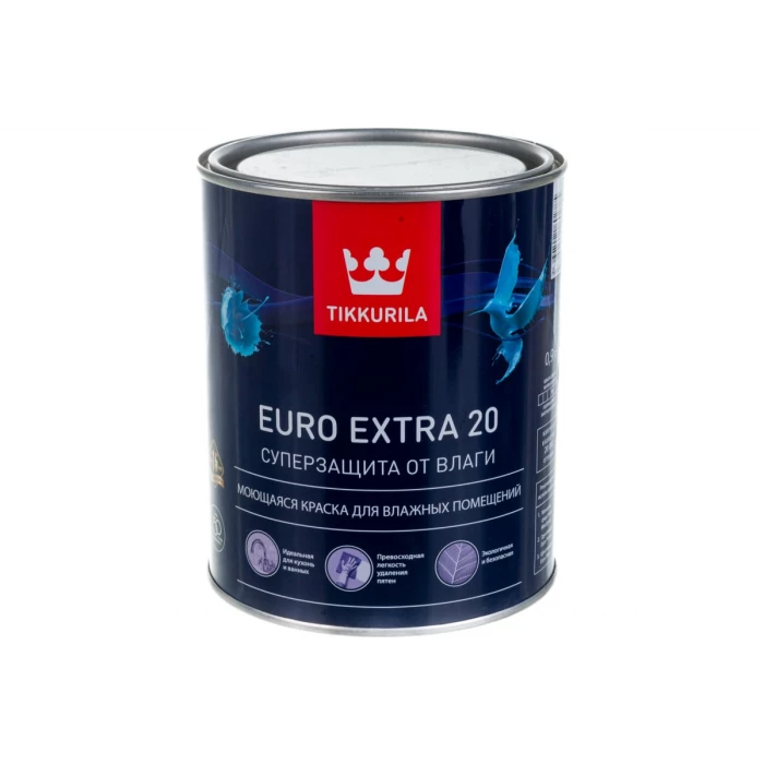 Краска TIKKURILA EURO EXTRA 20 моющаяся для влажных помещений, база A 0,9л 700001105