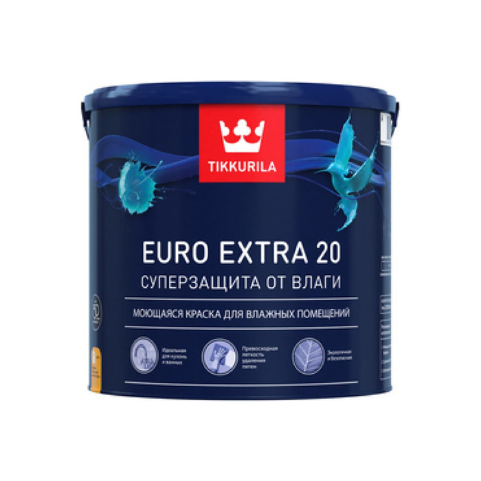 Краска TIKKURILA EURO EXTRA 20 моющаяся для влажных помещений, база A 9л 700001107