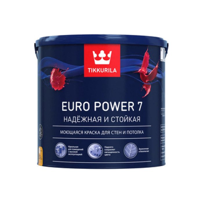Краска TIKKURILA EURO POWER 7 моющаяся для стен и потолка, матовая, база A 9л 700001121