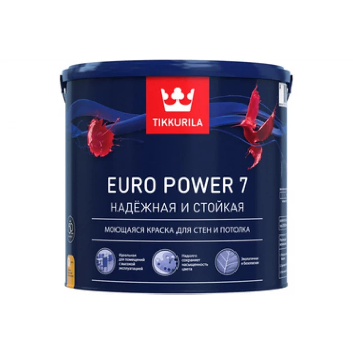Краска TIKKURILA EURO POWER 7 моющаяся для стен и потолка, матовая, база A 9л 700001121