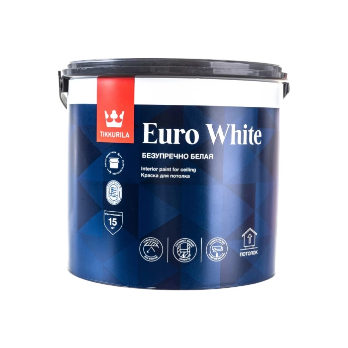 Краска TIKKURILA EURO WHITE безупречный потолок, для потолка, глубокоматовая, белая 2,7л 700009609