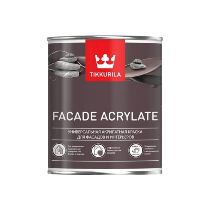 Краска TIKKURILA FACADE ACRYLATE акрилатная, универсальная для фасадов и интерьеров, база A 0,9л 700012339
