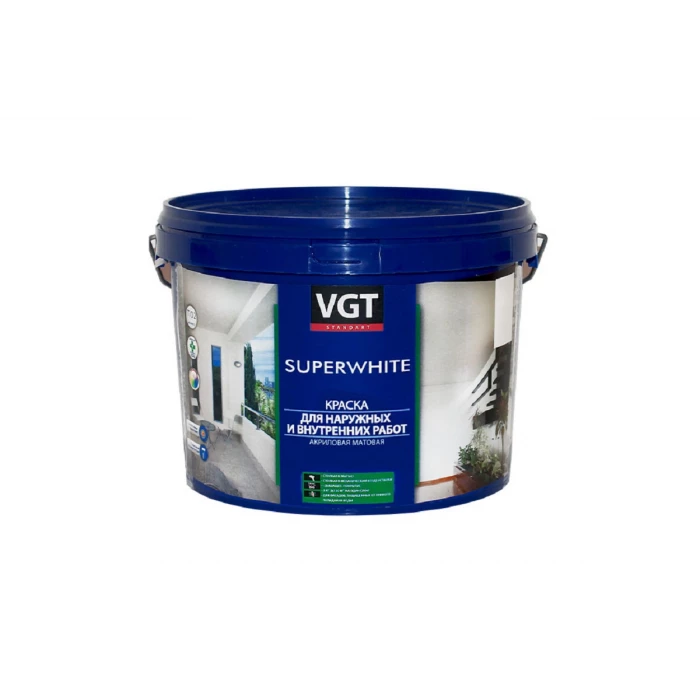 Краска VGT Супербелая ВД АК 1180 моющаяся, для нар/внутр работ 7кг 11605419