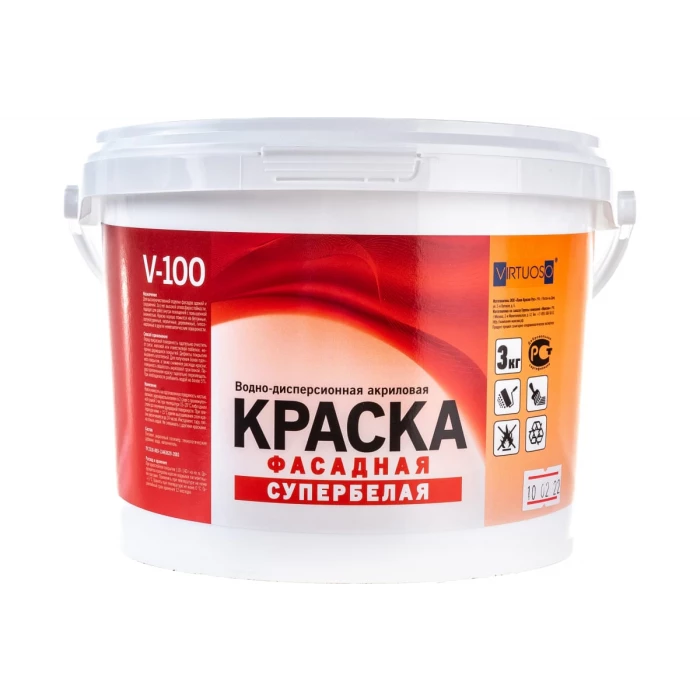 Краска VIRTUOSO V-100 А фасадная 3кг морозостойкая 11587839