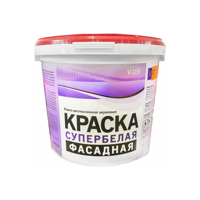 Краска VIRTUOSO V-115 А фасадная 14кг супербелая морозостойкая 11589378