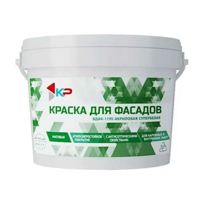 Краска акриловая супербелая ВДАК-1190 для фасадов КР 14 кг 4610044291041