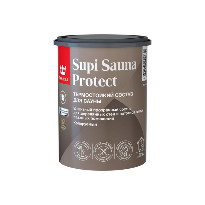 Защитный состав для саун Tikkurila supi sauna protect, полуматовый, база EP, 0.9 л 253709